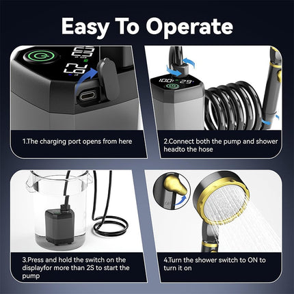 Outdoor Shower Pump | Portable Rechargeable Camping Shower with LED Display | Ideal for Hiking and Beach Trips 7