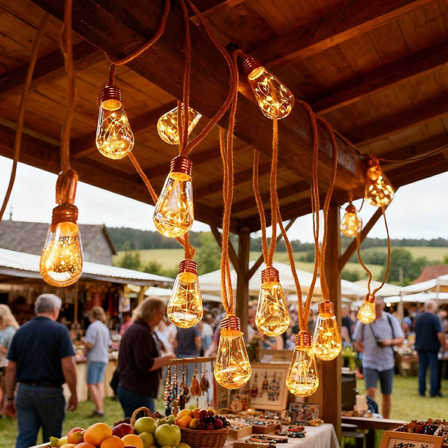 Outdoor String Lights | Solar-Powered LED Bulbs with Hemp Rope Design | Warm White Light for Patios and Gardens 1