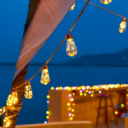 Outdoor String Lights | Solar-Powered LED Bulbs with Hemp Rope Design | Warm White Light for Patios and Gardens 6