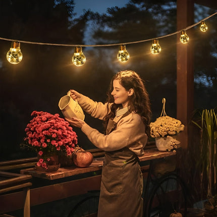 Outdoor String Lights | Solar-Powered LED Bulbs with Hemp Rope Design | Warm White Light for Patios and Gardens 7