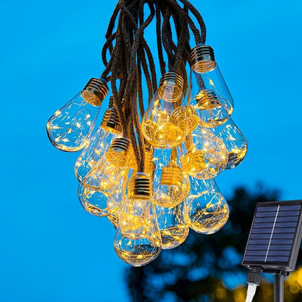 Outdoor String Lights | Solar-Powered LED Bulbs with Hemp Rope Design | Warm White Light for Patios and Gardens 8