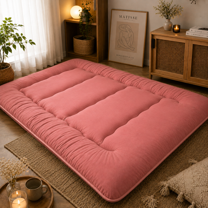 Japanese Floor Bed, 4 Inch Thick Futon Mattress, Foldable Tatami Sleeping Pad, Roll Up Floor Bed for Adults & Kids
