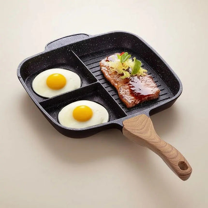 Breakfast Skillet with 3 Sections, Non Stick Frying Pan for Induction, Aluminum Grill Pan, Nonstick Cookware for Eggs and