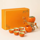 Halloween Tea Set with Ceramic Teapot and 6 Teacups, Persimmon Porcelain Tea Set with Automatic Rack, Tea Gift Set
