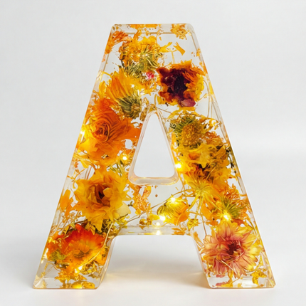 Personalized Floral Resin Letter Light | Unique Home Decor with Warm LED Glow for a Calming Atmosphere 0