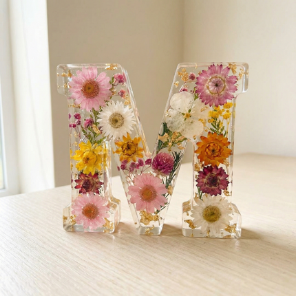 Personalized Floral Resin Letter Light | Unique Home Decor with Warm LED Glow for a Calming Atmosphere 1