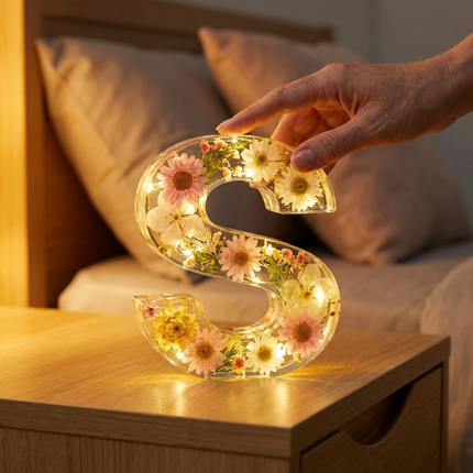Personalized Floral Resin Letter Light | Unique Home Decor with Warm LED Glow for a Calming Atmosphere 2