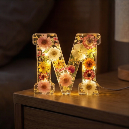 Personalized Floral Resin Letter Light | Unique Home Decor with Warm LED Glow for a Calming Atmosphere 6