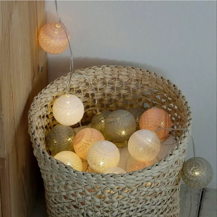 Cotton Ball Garland with LED Lights in Various Lengths | Versatile Decorative String for Cozy Atmosphere