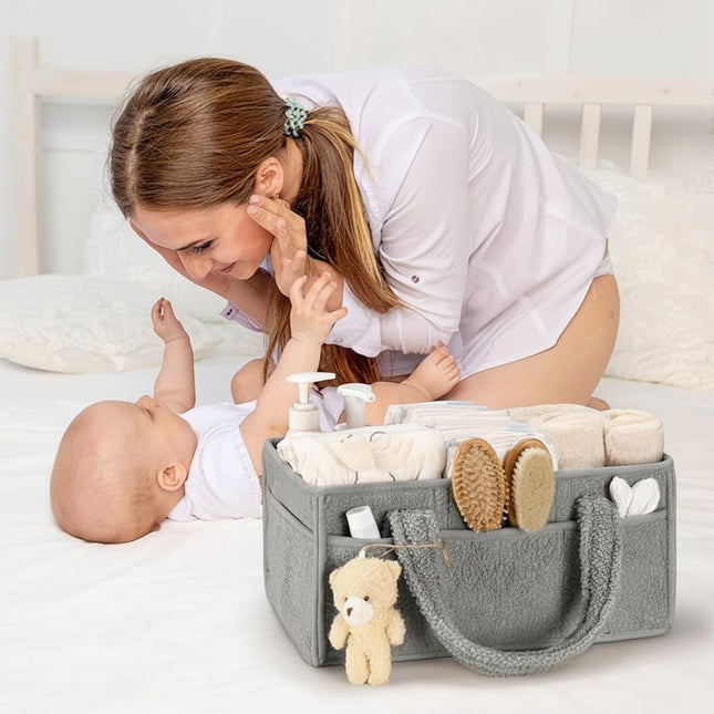 Plush Sherpa Diaper Caddy Organizer with Adjustable Dividers | Versatile Baby Storage Solution for Easy Nursery Organization 1