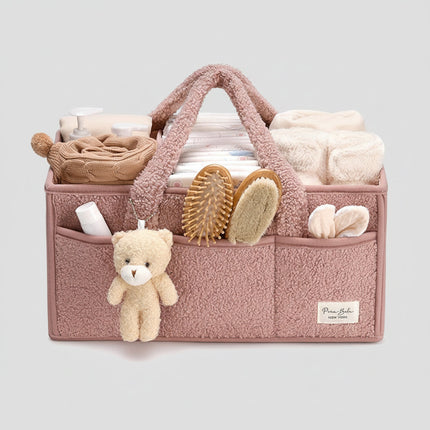 Plush Sherpa Diaper Caddy Organizer with Adjustable Dividers | Versatile Baby Storage Solution for Easy Nursery Organization 10