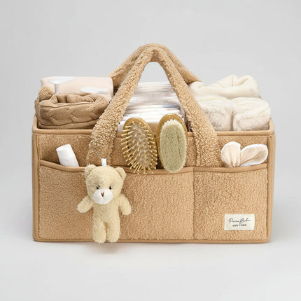 Plush Sherpa Diaper Caddy Organizer with Adjustable Dividers | Versatile Baby Storage Solution for Easy Nursery Organization 11