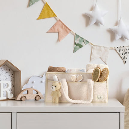 Plush Sherpa Diaper Caddy Organizer with Adjustable Dividers | Versatile Baby Storage Solution for Easy Nursery Organization 7