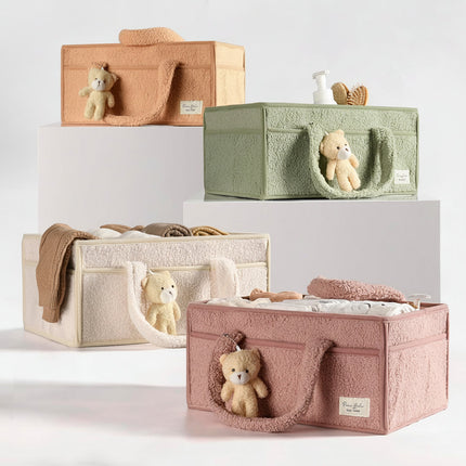 Plush Sherpa Diaper Caddy Organizer with Adjustable Dividers | Versatile Baby Storage Solution for Easy Nursery Organization 8