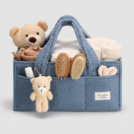 Plush Sherpa Diaper Caddy Organizer with Adjustable Dividers | Versatile Baby Storage Solution for Easy Nursery Organization 9