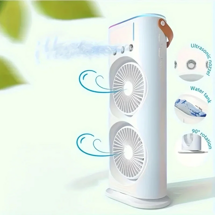Portable Air Conditioner Fan | Dual Head Design with Mist Spray | USB Rechargeable for Personal Comfort 2