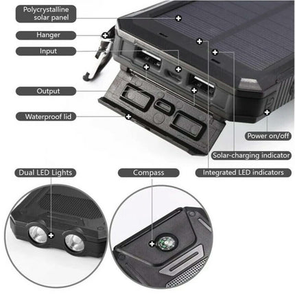 Portable Charger | Waterproof Solar Power Bank with 30000mAh Capacity | Dual USB Outputs for Outdoor Adventures 8