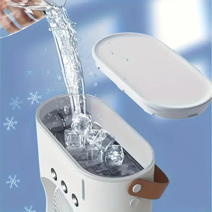 Portable Cooling Fan | Dual-Head Mini Air Conditioner with Mist Spray | USB Rechargeable for On-the-Go Comfort 1