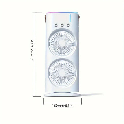 Portable Cooling Fan | Dual-Head Mini Air Conditioner with Mist Spray | USB Rechargeable for On-the-Go Comfort 3