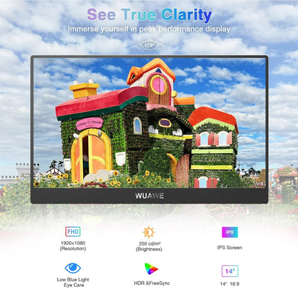 Portable Monitor | 14 Slim Travel Display with 1080P Resolution | Lightweight Design for On-the-Go Productivity 3