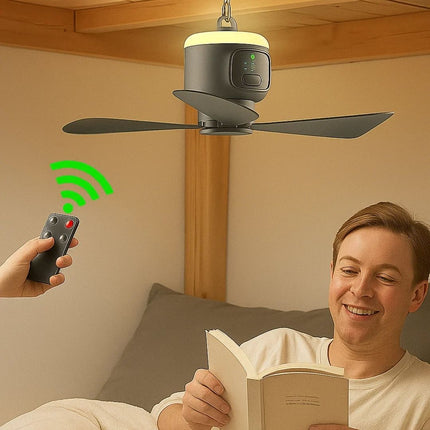 Portable Remote-Control Ceiling Fan with LED Light & 30-Hour Battery Life | Compact Design for Home & Travel 2