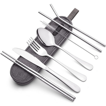Portable Stainless Steel Cutlery Set with Waterproof Case | Compact Dining Solution for Travel and Camping 1