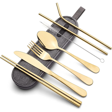Portable Stainless Steel Cutlery Set with Waterproof Case | Compact Dining Solution for Travel and Camping 7