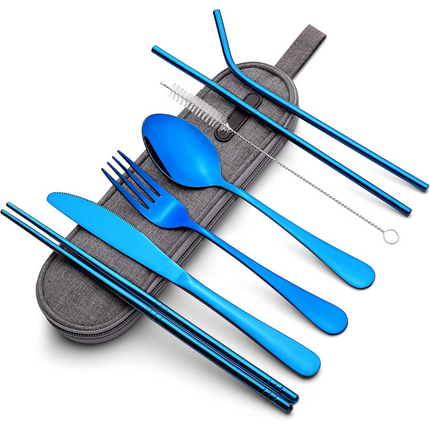 Portable Stainless Steel Cutlery Set with Waterproof Case | Compact Dining Solution for Travel and Camping 8