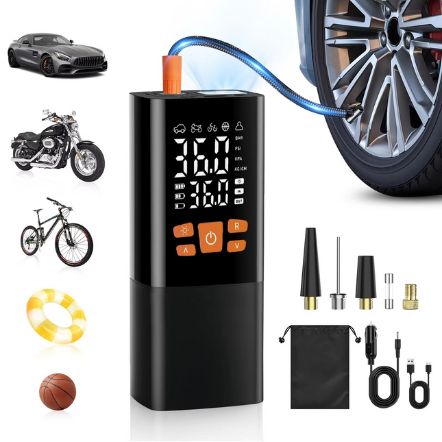 Portable Tire Inflator | 180 PSI Air Compressor with Rechargeable 25000mAh Battery | Compact Design for Quick Inflation 0