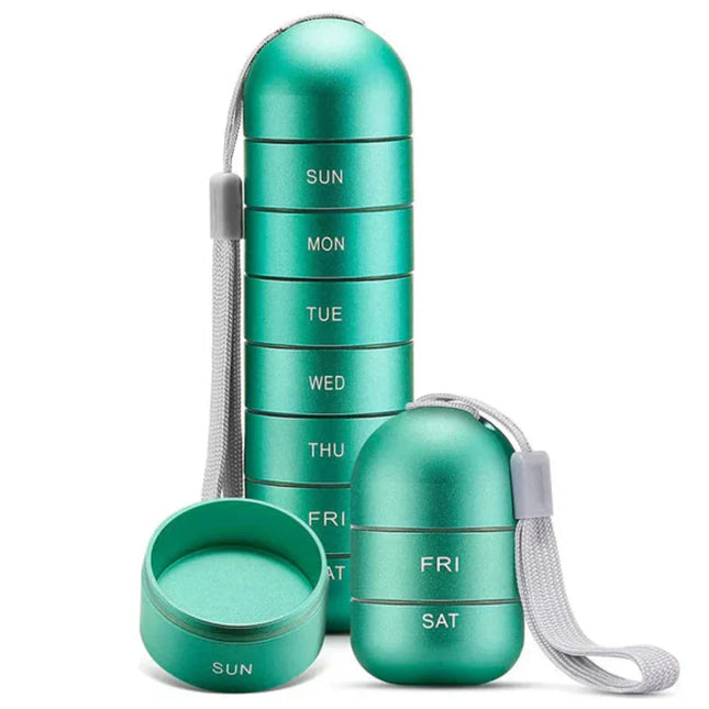 Portable Travel Pill Organizer | Aluminum 7-Day Pill Box with Sealed Compartments for Efficient Medication Management 1