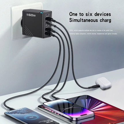 PowerHub | 160W Ultra-Fast USB Charging Hub with Multi-Port Convenience | Compact Wall Adapter for Quick Device Charging 1