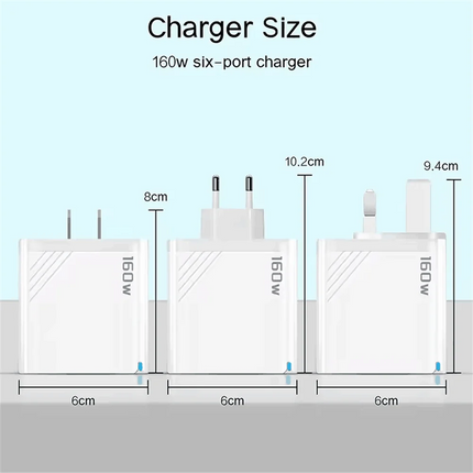PowerHub | 160W Ultra-Fast USB Charging Hub with Multi-Port Convenience | Compact Wall Adapter for Quick Device Charging 5