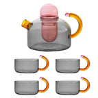 Pink and Gray / Teapot + 4 cups