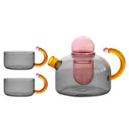 Pink and Gray / Teapot + 2 cups
