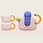 Blue and Pink / Teapot + 2 cups