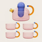 Blue and Pink / Teapot + 4 cups