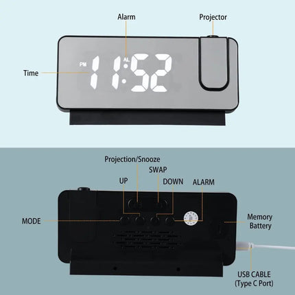 Projection Alarm Clock, LED Digital Clock with Temperature – image 7