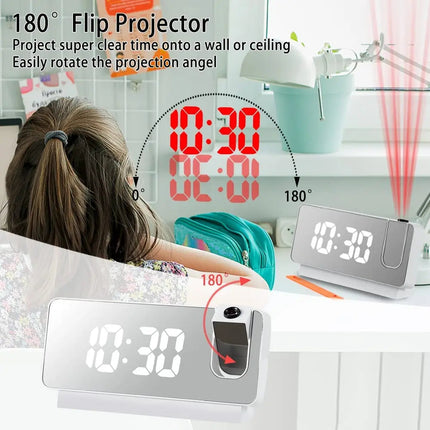 Projection Alarm Clock, Digital Alarm Clock with Projector and Mirror Display – image 8