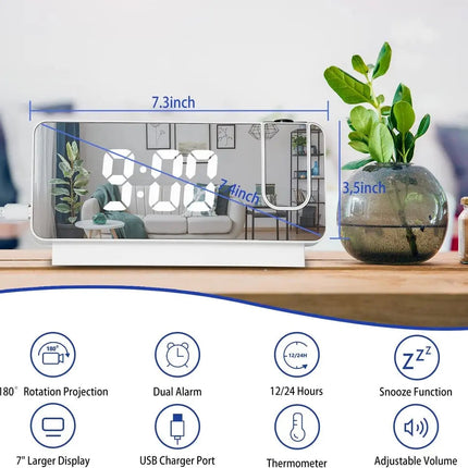 Projection Alarm Clock, Digital Alarm Clock with Projector and Mirror Display – image 6