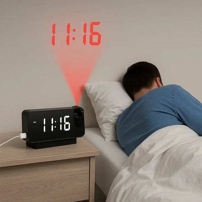 Projection Alarm Clock, Digital Alarm Clock with Projector and Mirror Display, LED Digital Clock with Temperature