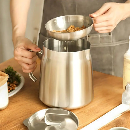 Deep Fryer Pot with Oil Strainer, Stainless Steel Oil Filter Pot for Frying, Oil Container, Bacon Grease Container