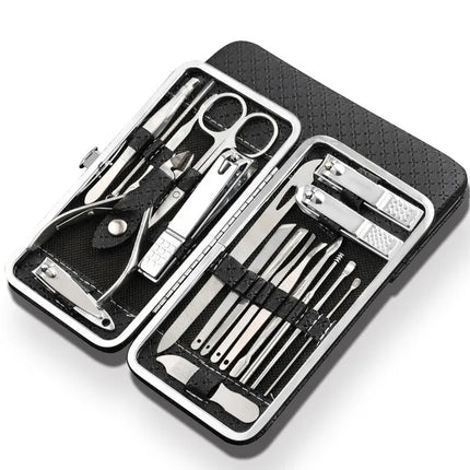 Manicure and Pedicure Set, 19 Piece Stainless Steel Nail Kit with Travel Case, Nail Tools for At Home Manicure