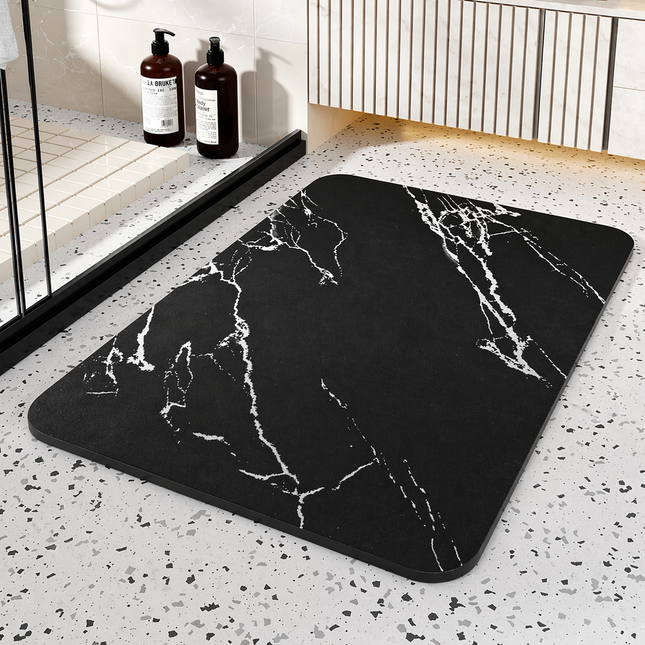 Quick Dry Diatom Stone Bath Mat with Non-Slip Base | Modern Marble Design for Moisture Control 0