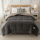 Velvet Quilt with Lambswool Lining, Warm Quilted Comforter, Plush Bed Comforter for Year Round Comfort