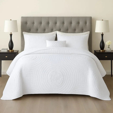 Cotton Bedspread Set, Embroidered Quilted Bedspread with 2 Pillowcases, Quilted Bedding Set, All Season Bed Cover
