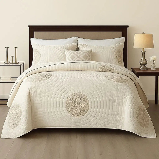 Cotton Bedspread Set, Embroidered Quilted Bedspread with 2 Pillowcases, Quilted Bedding Set, All Season Bed Cover_01
