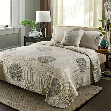 Cotton Bedspread Set, Embroidered Quilted Bedspread with 2 Pillowcases