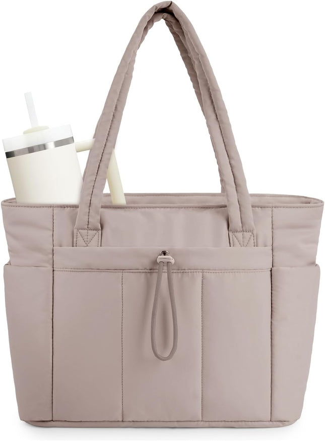 Quilted Puffer Tote Bag | Stylish Laptop Sleeve & Tumbler Pocket | 20L Capacity for Organized Travel 0