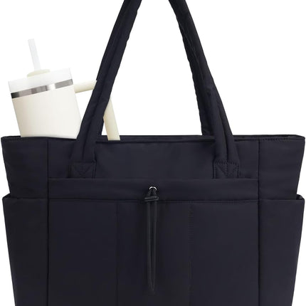 Quilted Puffer Tote Bag | Stylish Laptop Sleeve & Tumbler Pocket | 20L Capacity for Organized Travel 8