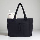 Quilted Tote Bag | Spacious Organizer with Laptop Sleeve & Tumbler Holder for Travel 0
